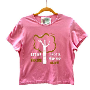 Boxy fit crew neck tee in pink with short sleeves Upcycled Graphic